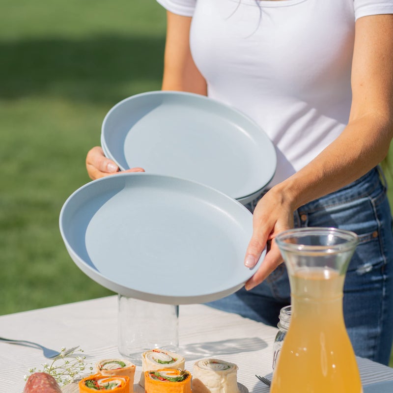 Grow Forward Premium Wheat Straw Plates and Bowls Sets - 8-Piece Wheat Straw Dinnerware Sets - Unbreakable & Reusable Microwave Safe Plastic Dinner Plates for Outdoors  RV  Camping Dishes - Glacier - Image 2